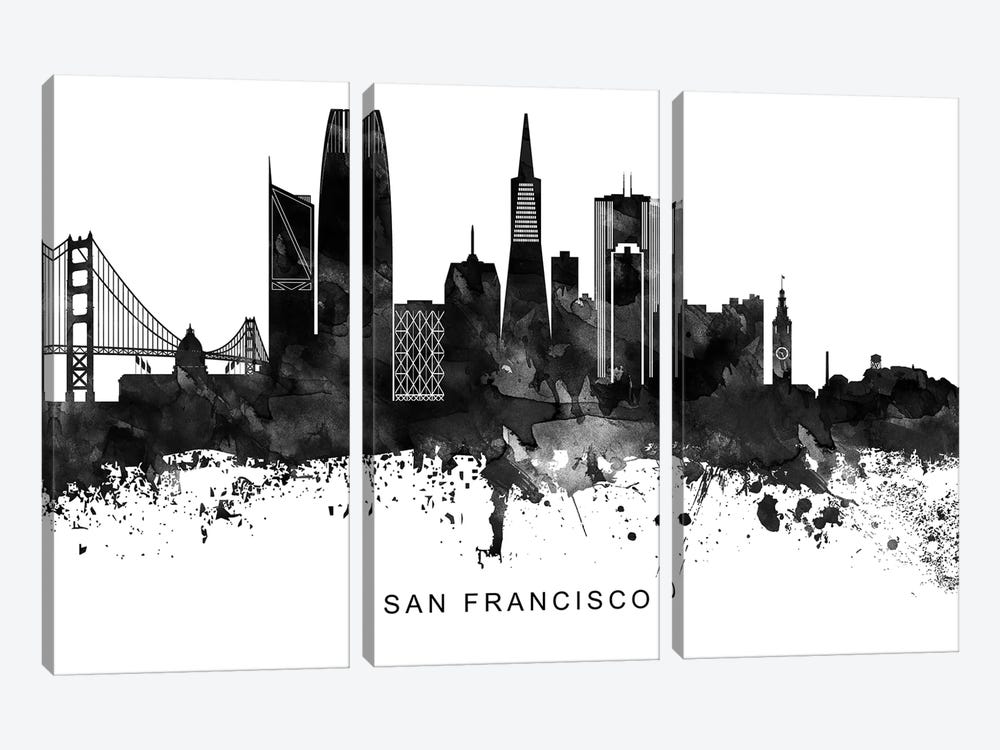 San Francisco Skyline Black & White by WallDecorAddict 3-piece Art Print