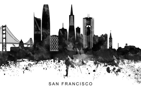 San Francisco Skylines: San Francisco Skyline Black & White by WallDecorAddict