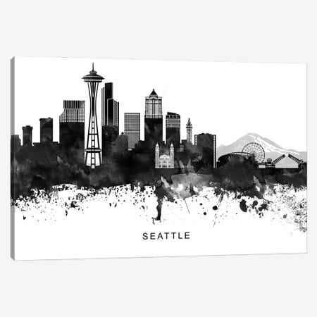 Seattle Skyline Black & White Canvas Print #WDA852} by WallDecorAddict Canvas Art