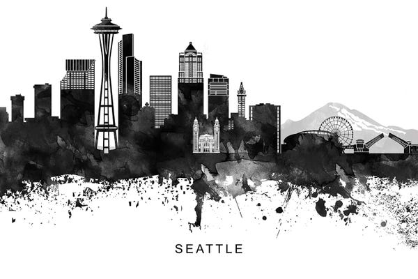 WallDecorAddict: Seattle Skyline Black & White by WallDecorAddict