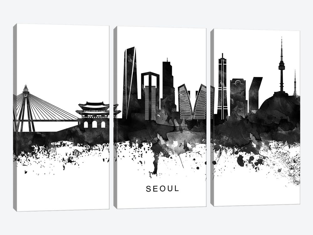 Seoul Skyline Black & White by WallDecorAddict 3-piece Canvas Art