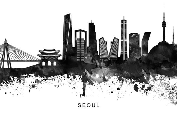 South Korea: Seoul Skyline Black & White by WallDecorAddict
