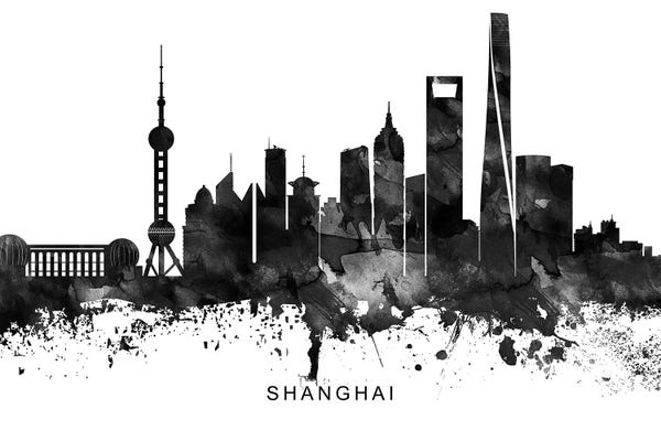 Shanghai: Shanghai Skyline Black & White by WallDecorAddict