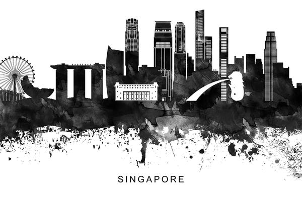 Singapore: Singapore Skyline Black & White by WallDecorAddict