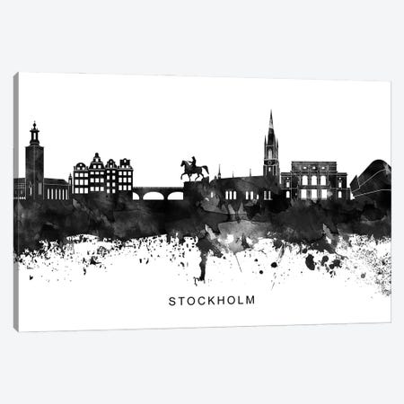 Stockholm Skyline Black & White Canvas Print #WDA856} by WallDecorAddict Canvas Print