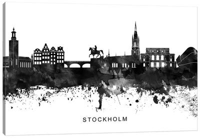 Stockholm Skyline Black & White Canvas Art Print