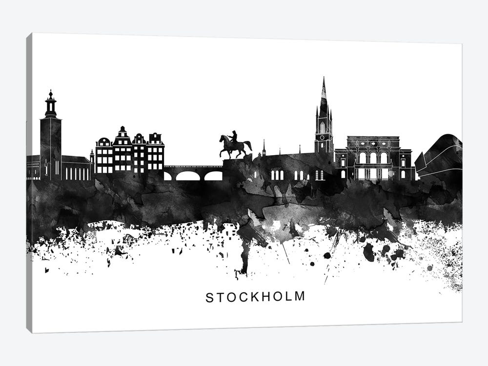 Stockholm Skyline Black & White by WallDecorAddict 1-piece Canvas Print