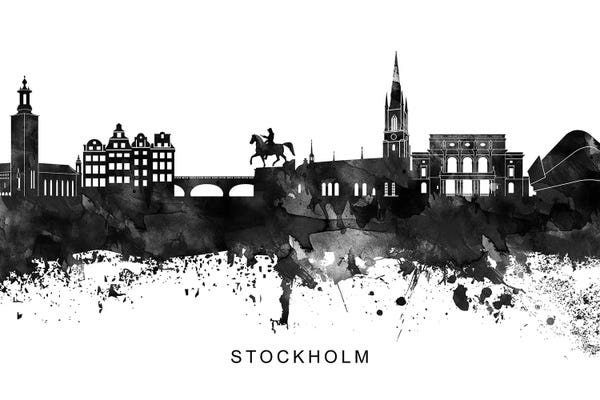 Sweden: Stockholm Skyline Black & White by WallDecorAddict