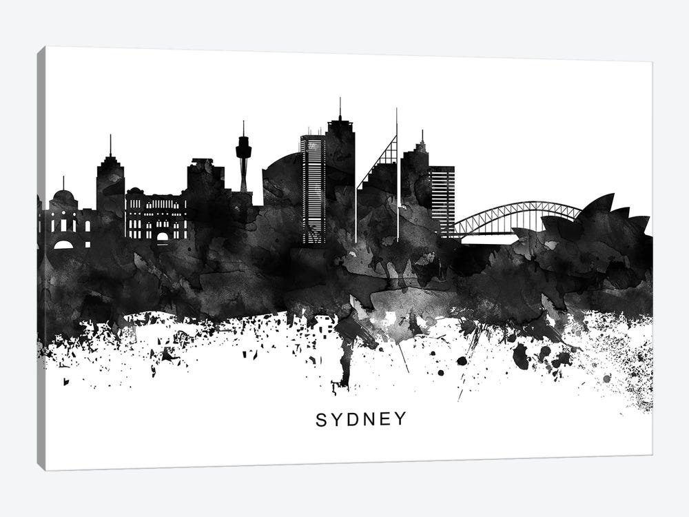 Sydney Skyline Black & White by WallDecorAddict 1-piece Canvas Art