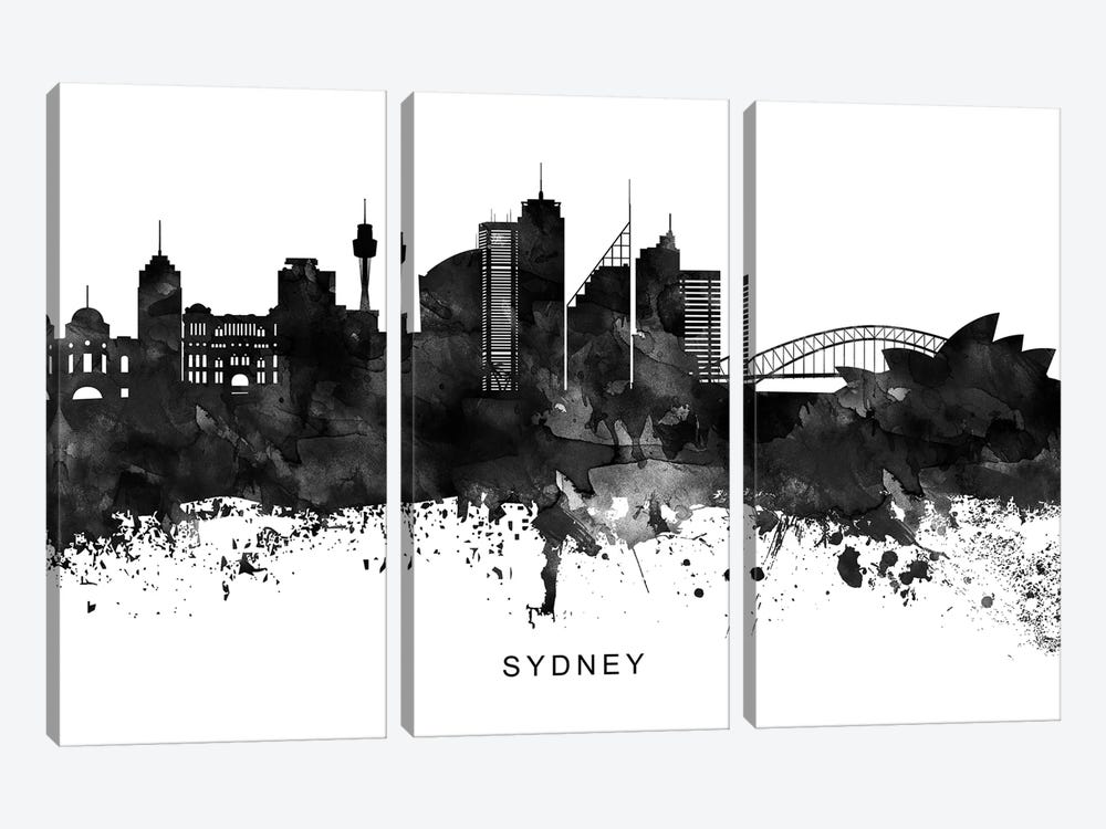 Sydney Skyline Black & White by WallDecorAddict 3-piece Canvas Artwork