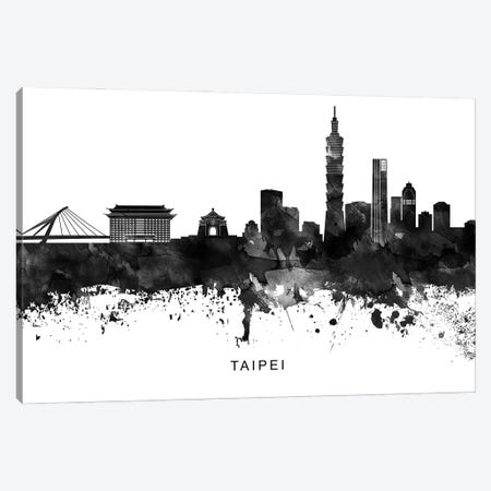 Taipei Skyline Black & White Canvas Print #WDA858} by WallDecorAddict Canvas Wall Art