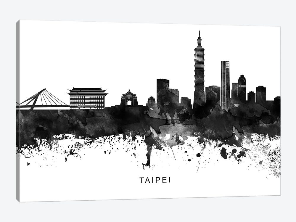 Taipei Skyline Black & White by WallDecorAddict 1-piece Canvas Print