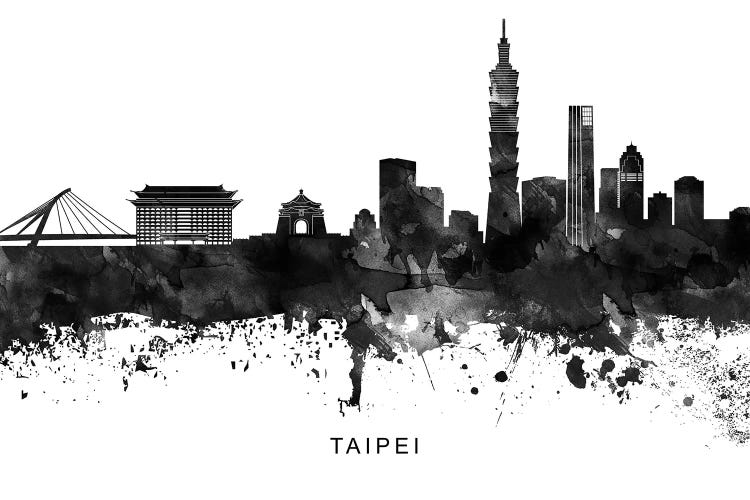 Taipei Skyline Black & White by WallDecorAddict wall art