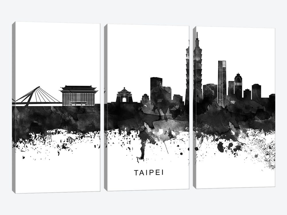 Taipei Skyline Black & White by WallDecorAddict 3-piece Art Print