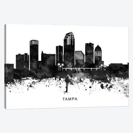 Tampa Skyline Black & White Canvas Print #WDA859} by WallDecorAddict Canvas Artwork