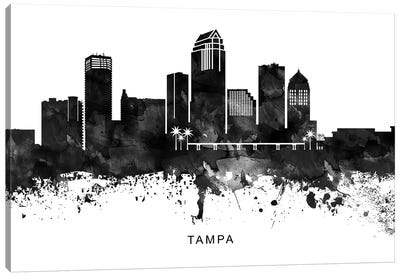 Tampa Skyline Black & White Canvas Art Print - Tampa Bay