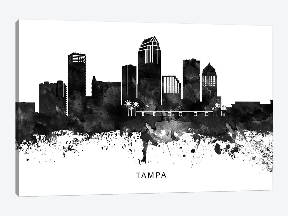 Tampa Skyline Black & White by WallDecorAddict 1-piece Canvas Artwork