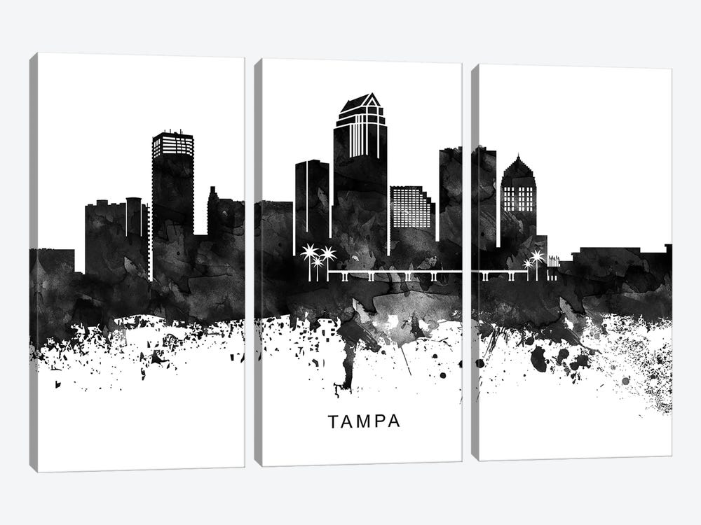 Tampa Skyline Black & White by WallDecorAddict 3-piece Canvas Artwork