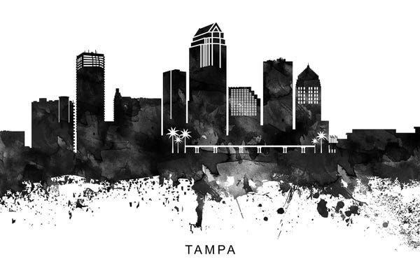 Black & White Scenic Art: Tampa Skyline Black & White by WallDecorAddict