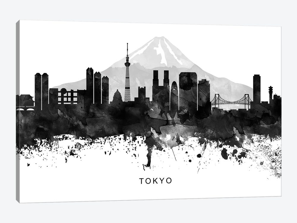 Tokyo Skyline Black & White by WallDecorAddict 1-piece Canvas Wall Art