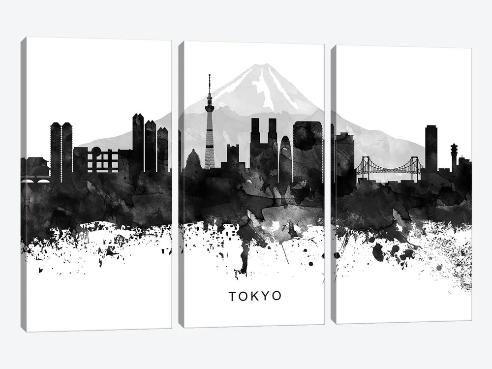 Tokyo Skyline Black & White by WallDecorAddict 3-piece Canvas Artwork