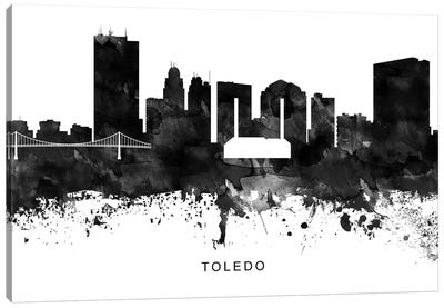 Toledo Skyline Black & White Canvas Art Print