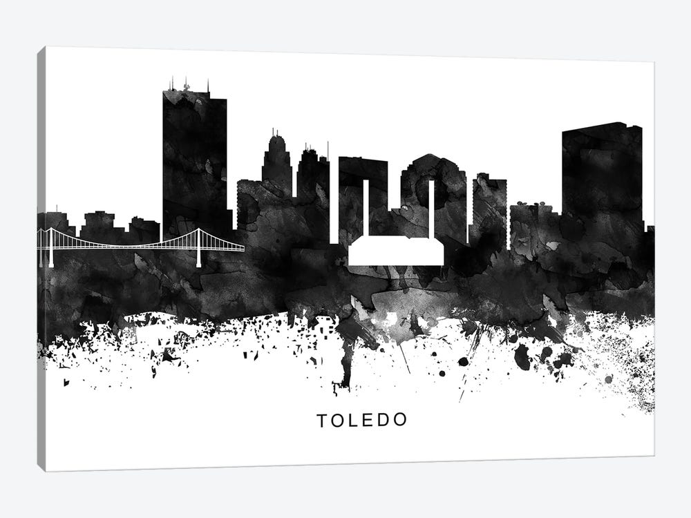 Toledo Skyline Black & White by WallDecorAddict 1-piece Canvas Print