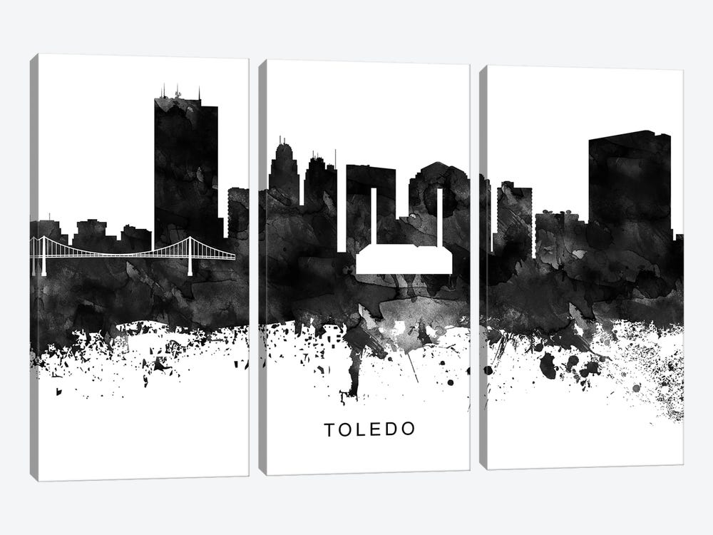 Toledo Skyline Black & White by WallDecorAddict 3-piece Art Print