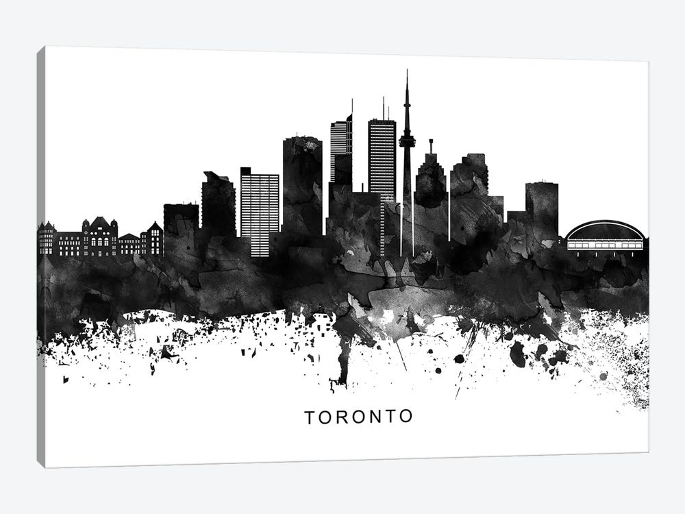 Toronto Skyline Black & White by WallDecorAddict 1-piece Canvas Wall Art