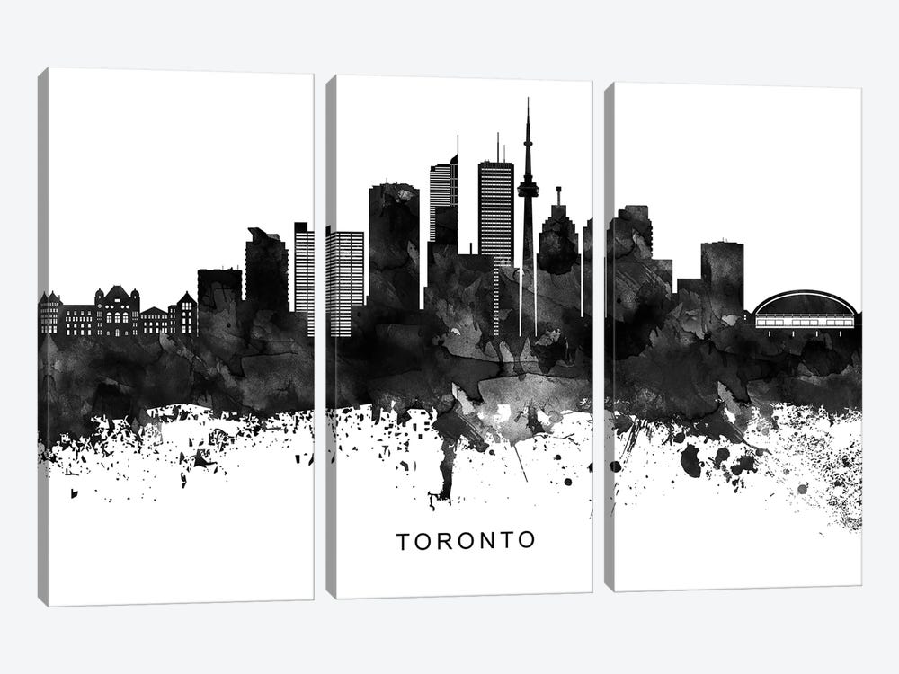 Toronto Skyline Black & White by WallDecorAddict 3-piece Canvas Artwork