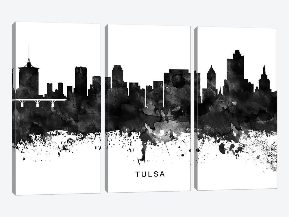 Tulsa Skyline Black & White by WallDecorAddict 3-piece Canvas Print