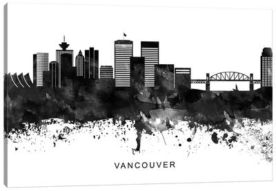 Vancouver Skyline Black & White Canvas Art Print - British Columbia