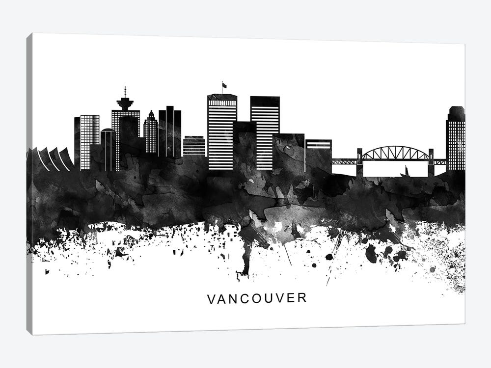 Vancouver Skyline Black & White by WallDecorAddict 1-piece Canvas Wall Art