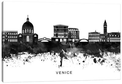 Venice Skyline Black & White Canvas Art Print - Veneto Art