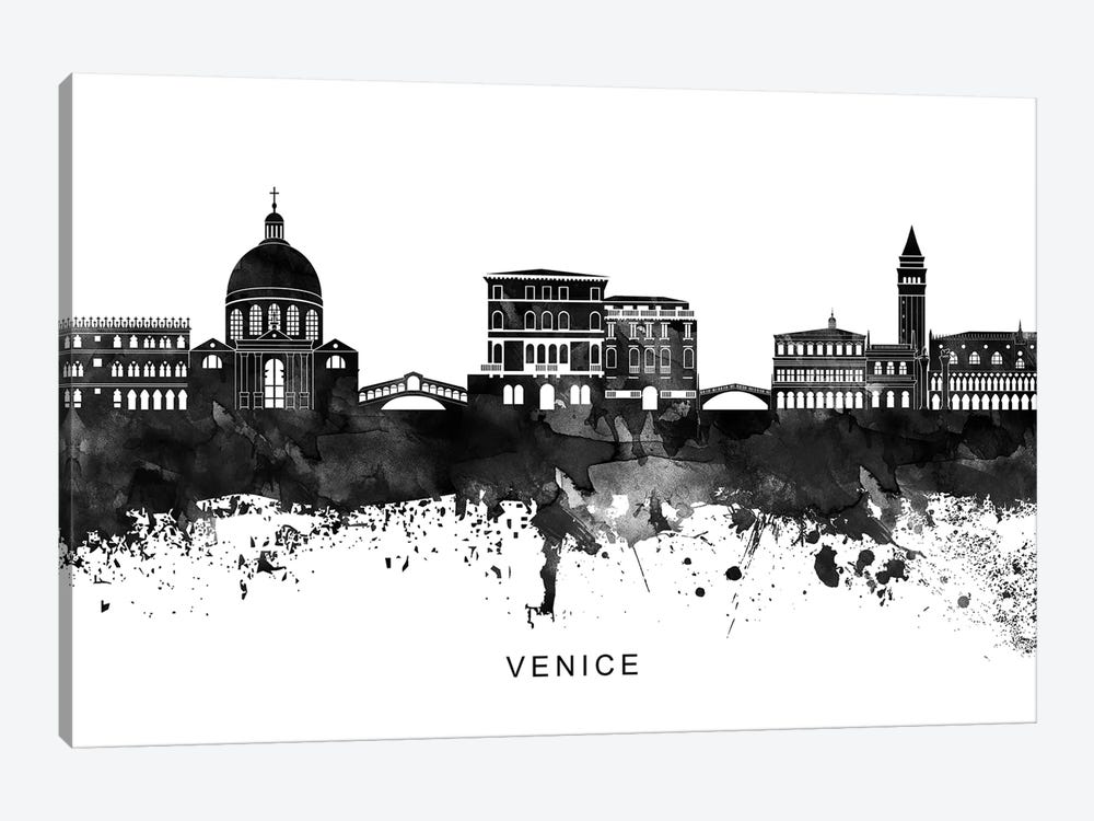 Venice Skyline Black & White by WallDecorAddict 1-piece Canvas Print