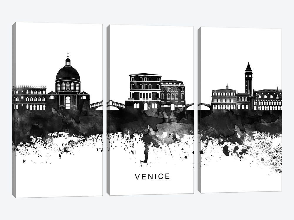 Venice Skyline Black & White by WallDecorAddict 3-piece Art Print