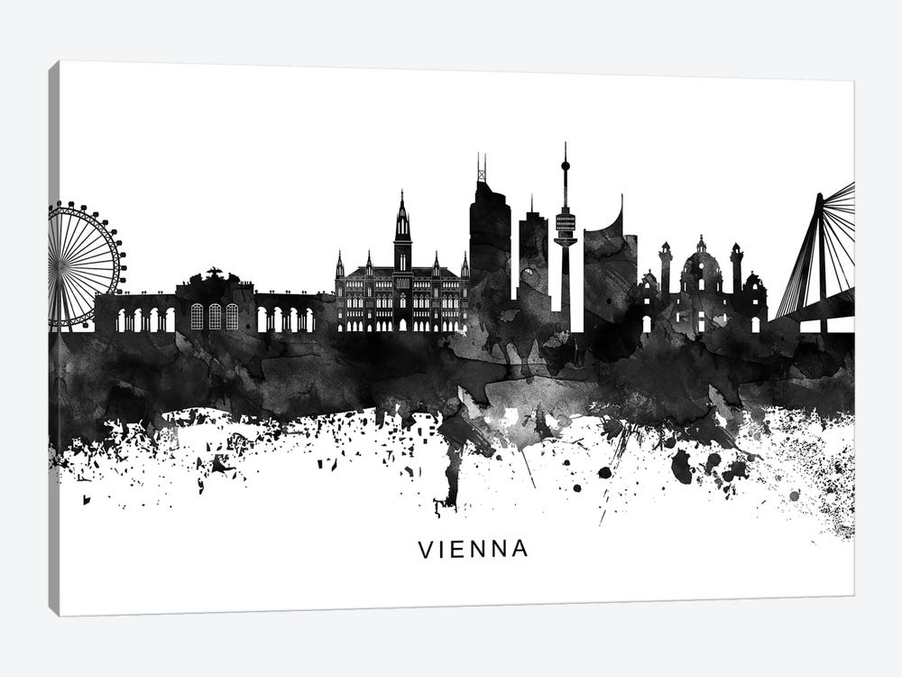 Vienna Skyline Black & White by WallDecorAddict 1-piece Canvas Artwork