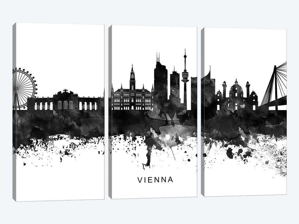 Vienna Skyline Black & White by WallDecorAddict 3-piece Canvas Art