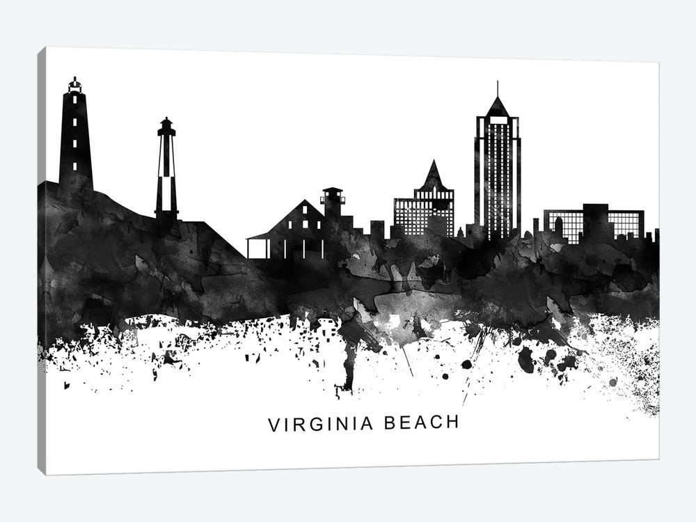 Virginia Skyline Black & White by WallDecorAddict 1-piece Canvas Art Print