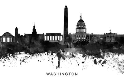 Washington Skyline Black & White by WallDecorAddict art print