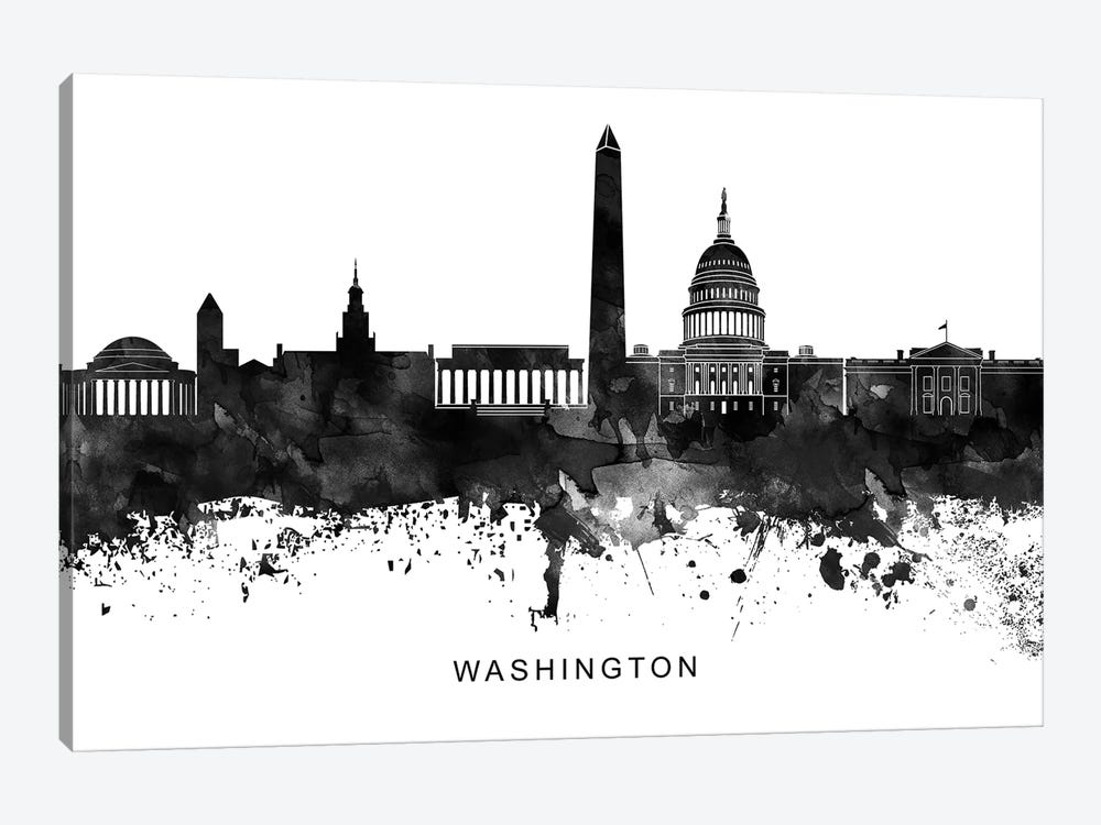 Washington Skyline Black & White by WallDecorAddict 1-piece Art Print