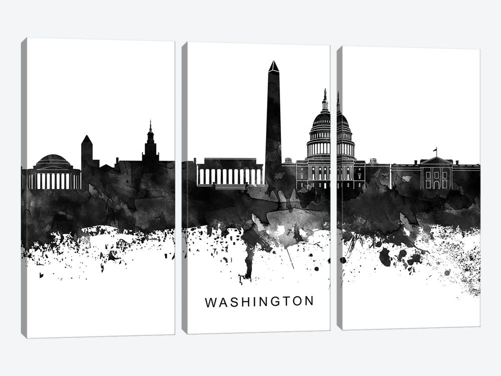 Washington Skyline Black & White by WallDecorAddict 3-piece Canvas Print