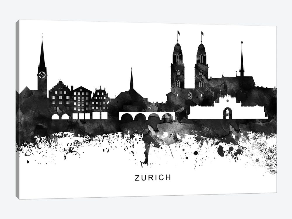 Zurich Skyline Black & White by WallDecorAddict 1-piece Art Print