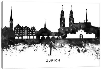 Zurich Skyline Black & White Canvas Art Print - Switzerland Art