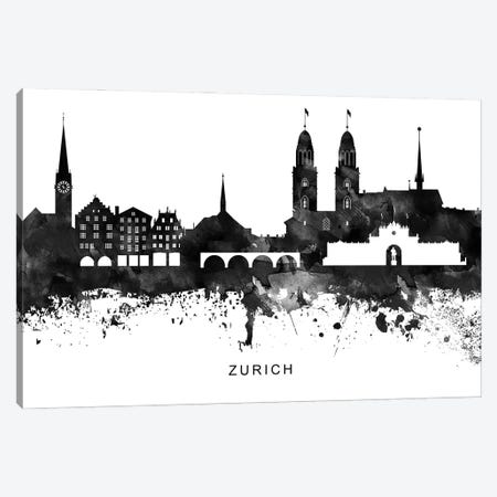 Zurich Skyline Black & White Canvas Print #WDA872} by WallDecorAddict Canvas Artwork