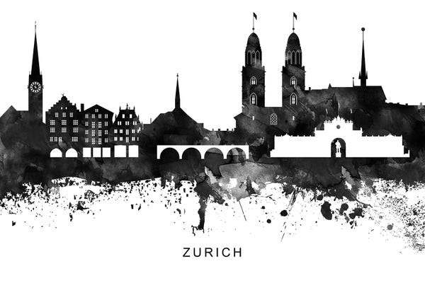Zurich: Zurich Skyline Black & White by WallDecorAddict