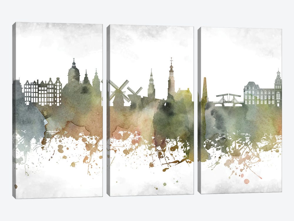 Amsterdam Skyline by WallDecorAddict 3-piece Canvas Art Print