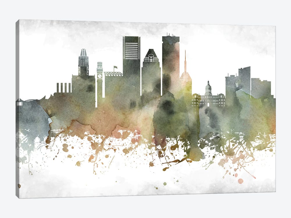 Baltimore Skyline by WallDecorAddict 1-piece Canvas Art Print