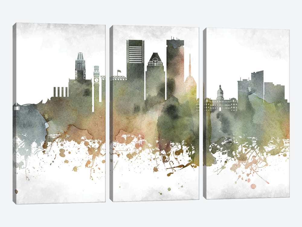 Baltimore Skyline by WallDecorAddict 3-piece Canvas Print