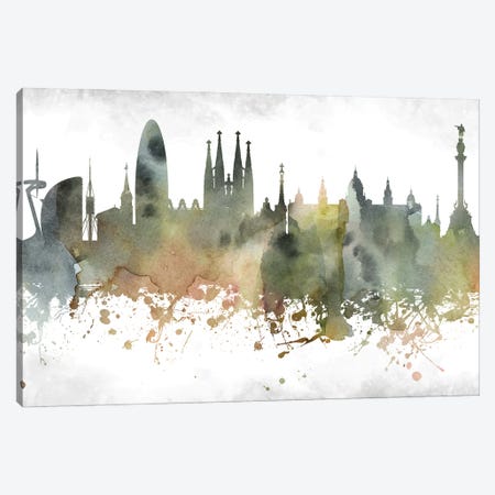 Barcelona Skyline Canvas Print #WDA883} by WallDecorAddict Art Print